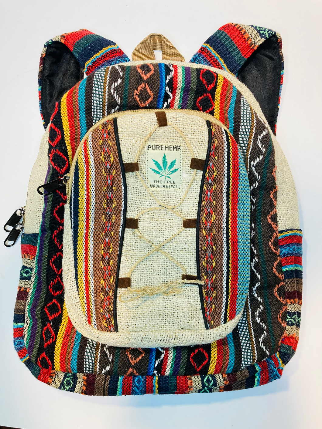 Black Multi-Color Pure Hemp Backpack